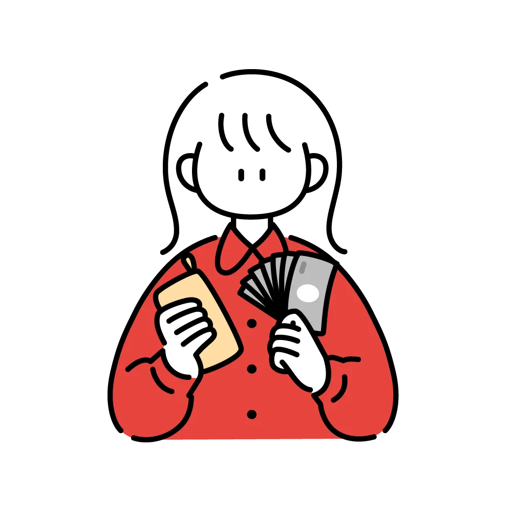 財布とお札を持った人のイラスト